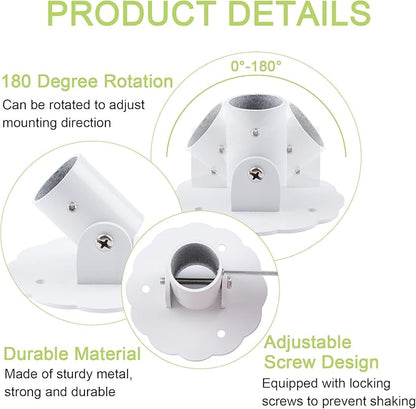 Flower-Shape Shower Curtain Rod Bracket, 2Pcs Telescopic Metal Shower Drape Rod Swivel Flange Curtain Pole Wall-Mount Bracket (White,26mm)