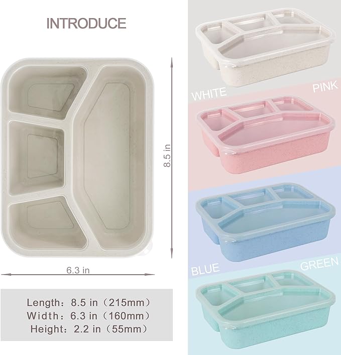 Lunchable Container - 4 Pack Bento Lunch Box, 4-Compartment Snackle Box Container for School Work Travel, Bento Box for Kids, Microwave Dishwasher Safe Bento Box Adult