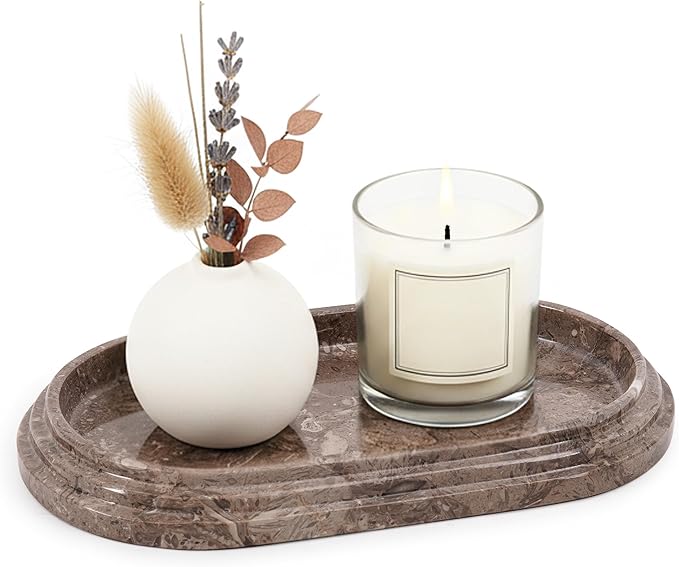 Marble Tray 9.75 Inch Handmade Bathroom Tray for Countertop Décor - Decorative Trays for Perfume, Candles, Jewelry & Vanity Accessories