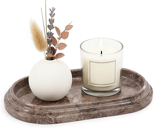 Marble Tray 9.75 Inch Handmade Bathroom Tray for Countertop Décor - Decorative Trays for Perfume, Candles, Jewelry & Vanity Accessories