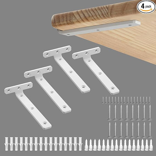 Alise White Shelf Brackets 6 Inch,Heavy Duty Floating Shelf Bracket Mounting Brackets,Hidden L Brackets for Shelves,Metal Decorative Shelf Brackets Wall Shelf Supports Brackets DIY,Pack of 4