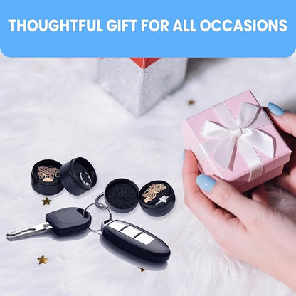 Jewelry Storage Box Case Gym Storage Jewelry Storage Box Case, Ring Organizer Container with Protective Sponge,Jewelry Care Protective Ring Holder with Keychain((Black)