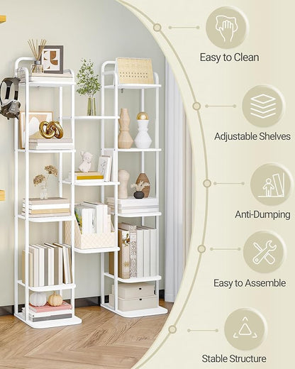 8 Tiers Vertical Shoe Rack, Narrow Shoe Tower, Tall Shoes Shelf with 2 Hooks, Adjustable Shelves, Corner Shoes Shelves for Small Spaces, Entryway, Living Room, White SR04313W