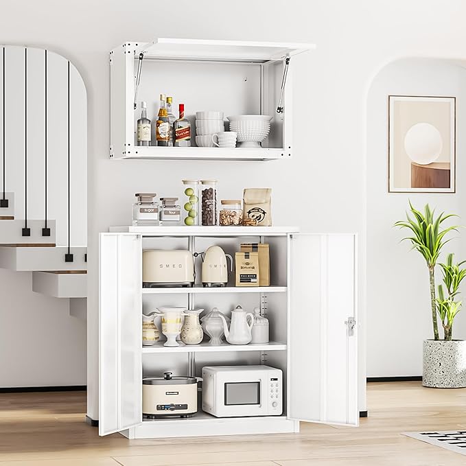 INTERGREAT Metal Storage Cabinet with Doors and Shelves,Lockable Storage Cabinet for Office,36”White Metal Utility Cabinet Garage Cabinets for Home Office, Garage, Kitchen, Shop