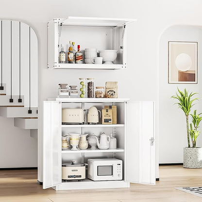 INTERGREAT Metal Storage Cabinet with Doors and Shelves,Lockable Storage Cabinet for Office,36”White Metal Utility Cabinet Garage Cabinets for Home Office, Garage, Kitchen, Shop