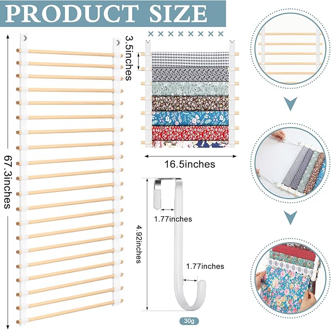 20-Shelf Hanging Wall Fabric Organizer, Over The Door Cloth Organizer with 4 Hooks, Closet Hanging Fabric Storage for Sewing & Quilting Collection(16.5 Inch)
