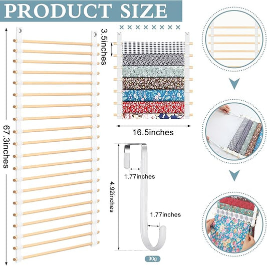 20-Shelf Hanging Wall Fabric Organizer, Over The Door Cloth Organizer with 4 Hooks, Closet Hanging Fabric Storage for Sewing & Quilting Collection(16.5 Inch)