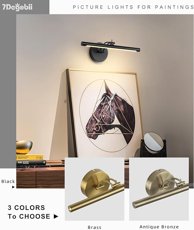 Hardwired Picture Light - Dimmable Adjustable Swing Arm Black Wall Lights for Pictures - 15.75 Inch Long LED Display Light for Artwork - 7W 3000K