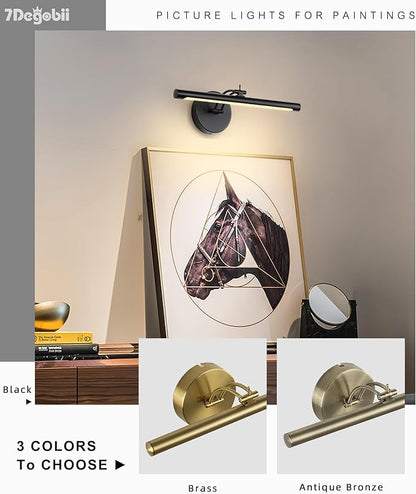 Hardwired Picture Light - Dimmable Adjustable Swing Arm Black Wall Lights for Pictures - 15.75 Inch Long LED Display Light for Artwork - 7W 3000K