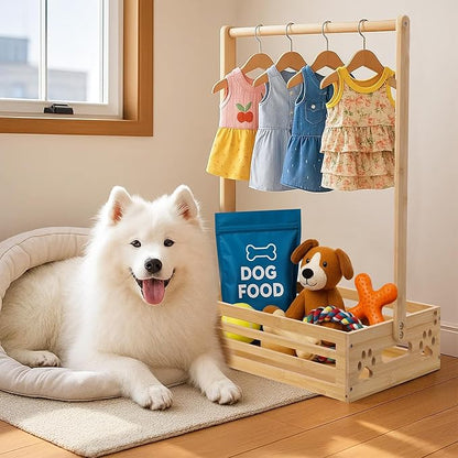 Baby Clothing Rack for Toddler, Pets, Bamboo Clothes Rack with Adjustable Hanging Rod, Storage Shelf & Handle, Nursery Organizer for Baby Shower, Dogs and Cats