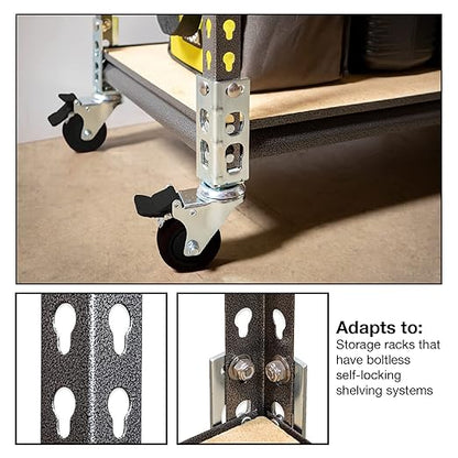 4pc - Storage Rack Caster Wheels (Adapts to Boltless Self Locking Shelving Racks) (3" (1500 lb. Max Total Capacity))