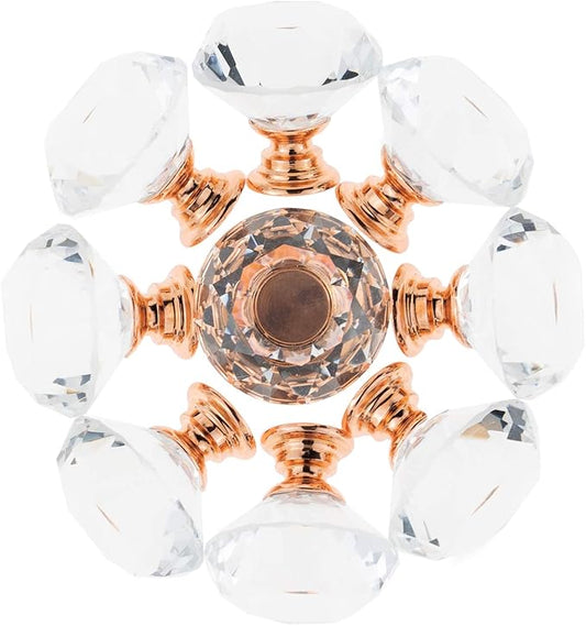 YourGift 6 Pack Drawer Knobs Diamond Shaped Crystal Glass 30mm Cabinet Knobs Pull Handles (30mm, 6 Pack, Rose Gold)