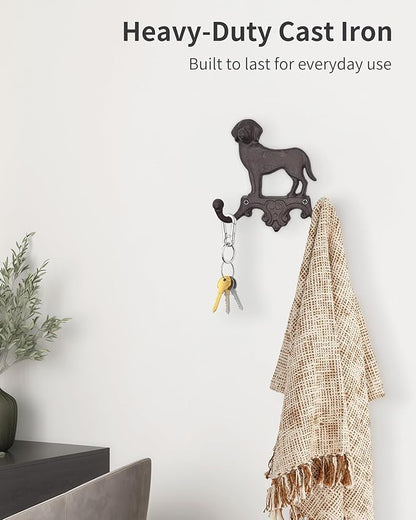 Cast Iron Dog Wall Hooks for Hanging, Heavy Duty Dog Leash Holder for Wall Mount Coat Hooks Decorative Key Hanger Vintage Farmhouse Entryway Cute Animal Decor Rustic Brown 1 Pack