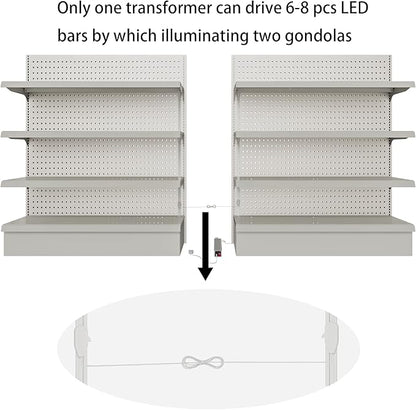 Gondola Shelving Lights 40" kit with 8 pcs 40 inches LED Light Bars, 24V Adapter, Power Track and all accessories for Retail Store, Super Market, Business Display shelf, Pure White 6000K (40"8PCS)
