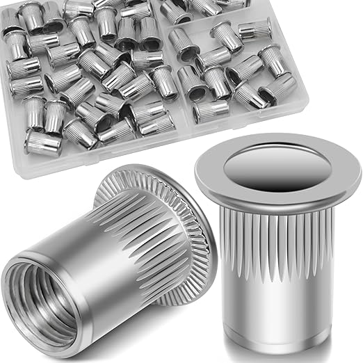 5/16''-18 UNC Rivet Nut, 50Pcs 304 Stainless Steel Flat Head Rivnut Threaded Insert Nutsert