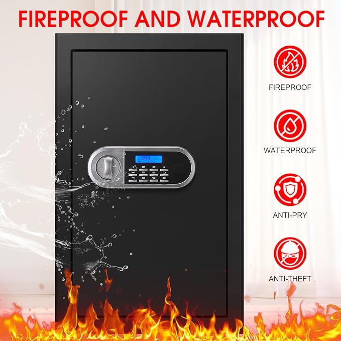 5.2 Cuft Large Safes for Home Use Fire and Water Proof, Anti-Theft Digital Security Safe Box With Programmable Keypad & Spare Keys, Home Safes Water and Fireproof for Money Valuables
