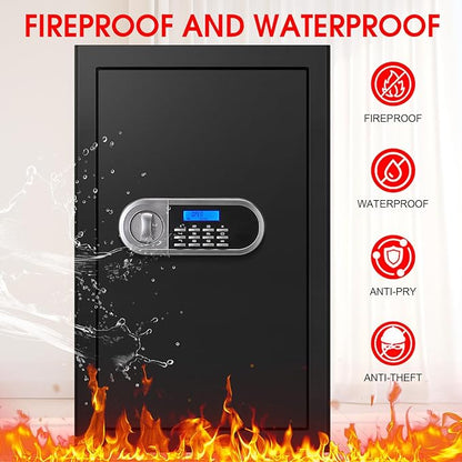 3.4 Cuft Large Safes for Home Use Fire and Water Proof, Anti-Theft Digital Security Safe Box With Programmable Keypad & Spare Keys, Home Safes Water and Fireproof for Documents Money Valuables