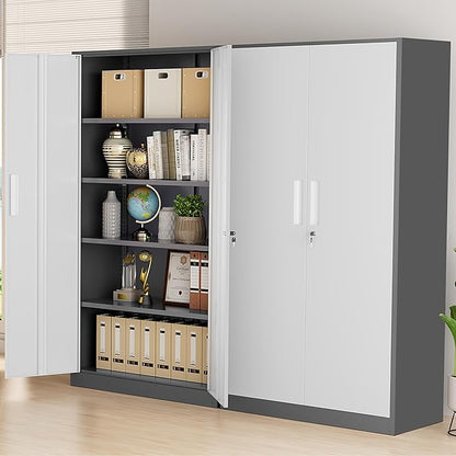 Greenvelly Metal Garage Storage Cabinet, 72" Steel Locking Storage Cabinet with 2 Doors and 4 Adjustable Shelves, Metal Tool Cabinets, Lockable File Cabinets for Home Office, Garage (Gray White)
