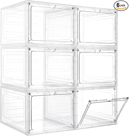 Storage Bins with Lids, 6 Pack Clear Plastic Storage Containers with Magnetic Acrylic Door, 19 Qt Stackable Storage Box for Home,Office Organizing