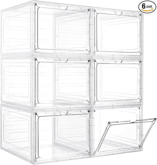 Storage Bins with Lids, 6 Pack Clear Plastic Storage Containers with Magnetic Acrylic Door, 19 Qt Stackable Storage Box for Home,Office Organizing