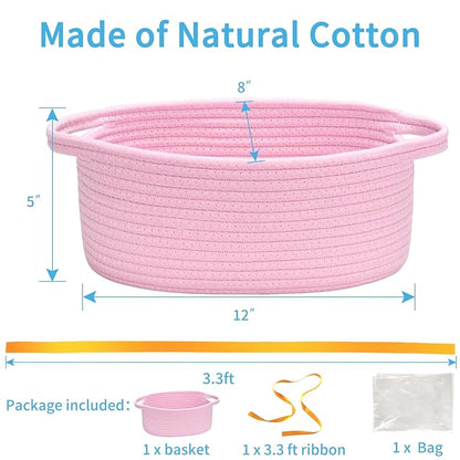 ABenkle Small Woven Easter Basket with Handle, 12x8x5 inches, Durable Storage Basket, Gift Wrap Ready with Ribbon