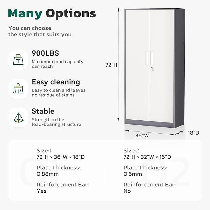 Greenvelly Metal Lockable Storage Cabinet, 72” Tall Storage Cabinet with 2 Doors and 4 Adjustable Shelves for Office, Home, Garage, Pantry (Assembly Required, 18”D, Grey White)