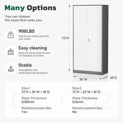 Greenvelly Metal Lockable Storage Cabinet, 72” Tall Storage Cabinet with 2 Doors and 4 Adjustable Shelves for Office, Home, Garage, Pantry (Assembly Required, 18”D, Grey White)