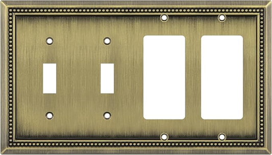 Henne Bery Sunken Pearls Decorative Wall Plate Switch Plate Outlet Cover (Double Toggle/Double Decorator, Antique Brass)