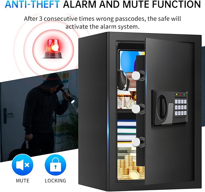 3.3 Cuft Large Fire Proof Safes for Home Use, Personal Fire Safe Box with Electronic Keypad and Spare Key, Removable Shelf, Digital Home Safe Fireproof Waterproof for Cash Documents Valuables