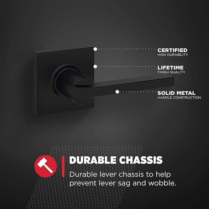 Kwikset Casey Hallway Passage and Bed/Bath Privacy Door Handle 2 Pack, 1 Pack Passage Levers and 1 Pack Privacy Levers, Matte Black Reversible Interior Handles, with Microban