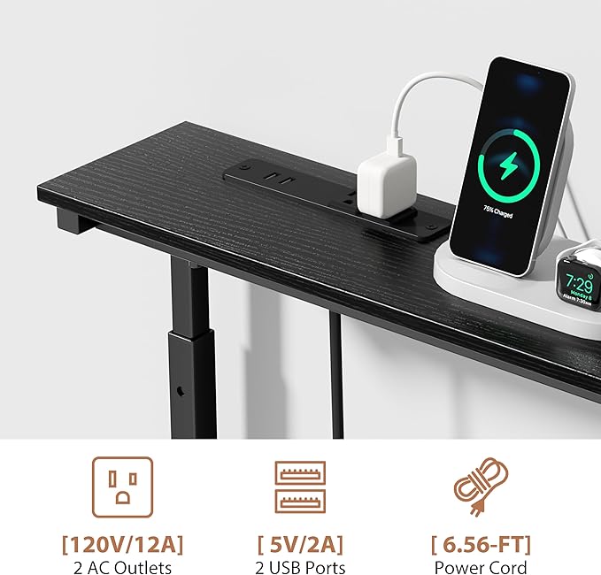 GRLEAF 39" Adjustable Height Narrow Console Table with Power Outlets, Long Sofa Table with Charging Station Behind Couch Table Skinny Entryway Table for Living Room, Hallway and Office – Black