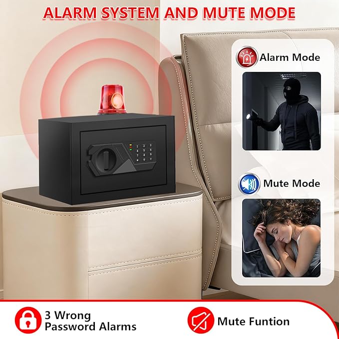 Small Safe for Home Use, Digital Security Safe Box with Combination Lock, Removable Shelf and Spare Keys, Anti-theft Steel Document Safes for Valuable, Money, 12.2" W x 7.87" D x 7.87" H