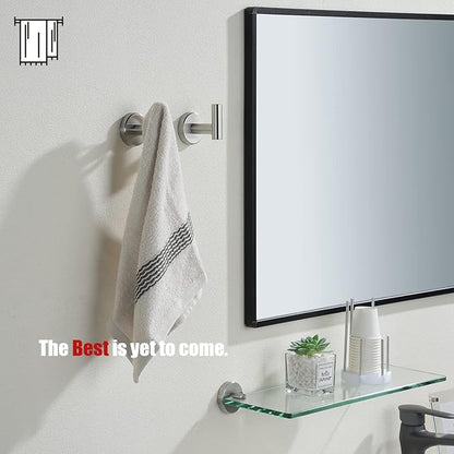 JQK Bathroom Towel Hook Brushed, Coat Robe Clothes Bath Wall Hooks for Kitchen Garage SUS 304 Stainless Steel Thick 0.8mm, 2 Pack Brushed Steel, TH100-BN-P2