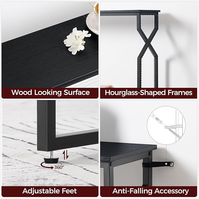 Console Sofa Table, 44.9" Entryway Table with Power Station, Narrow Couch Table with USB Ports and Outlets, Metal Frame, for Entrance, Living Room, Black CTHB113E01