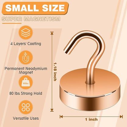 Neosmuk Magnetic Hooks, Cruise Ship Essentials, 80lb+ Heavy Duty Magnetic Hooks for Cruise Cabins, Refrigerator, Grill, Hanging, and Travel | Extra Strong Must-Haves Magnet Hook,Bronze, 5 Pack