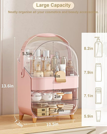 Makeup Organizer Countertop, Skincare Holder Bathroom Counter Organizer, Storage Box Cosmetic Display Cases, Teen Girl Gifts Make up Organizers for Vanity, Dresser (Pink) | Skincare Holder, Teen Girl Gifts, Trendy Stuff, Make up Organizers