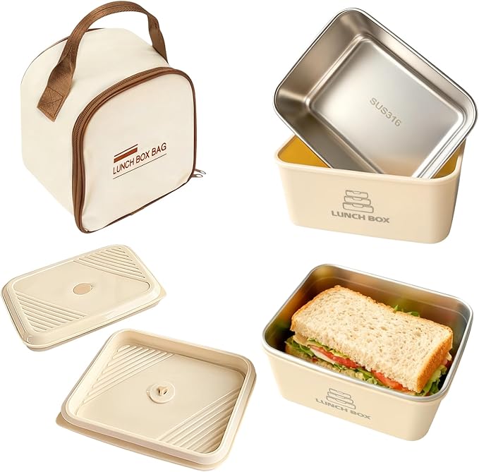 2 Pack Stainless Steel Bento Box,Leakproof 316 Stainless Steel Lunch Box, Stackable Metal Lunch Box with Insulated Bag - Ideal for Office & Outdoor