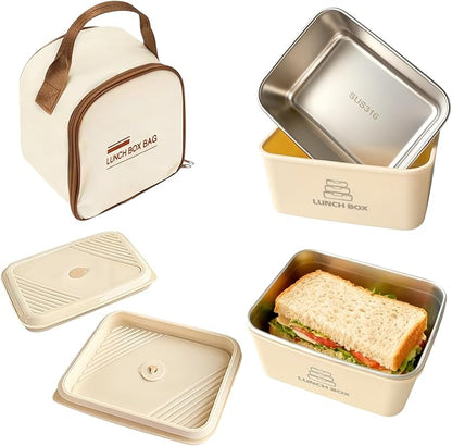 2 Pack Stainless Steel Bento Box,Leakproof 316 Stainless Steel Lunch Box, Stackable Metal Lunch Box with Insulated Bag - Ideal for Office & Outdoor
