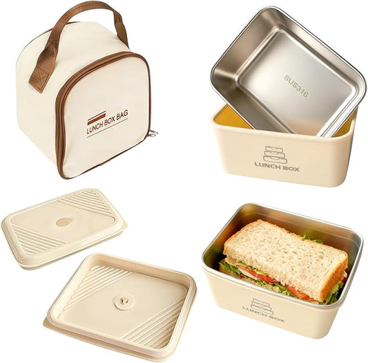 2 Pack Stainless Steel Bento Box,Leakproof 316 Stainless Steel Lunch Box, Stackable Metal Lunch Box with Insulated Bag - Ideal for Office & Outdoor