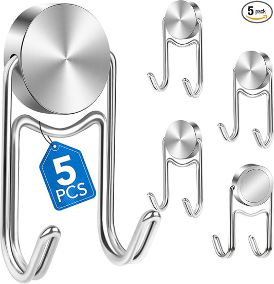 LOVIMAG Magnetic Hooks, 50lbs+ 2026 Cruise Cabin Ship Essentials Magnet Hook Heavy Duty Strong Magnets Refrigerator Fridge Hanging for Classroom Beach Vacation Kitchen Home Must Haves 5 Pcs (Silver)