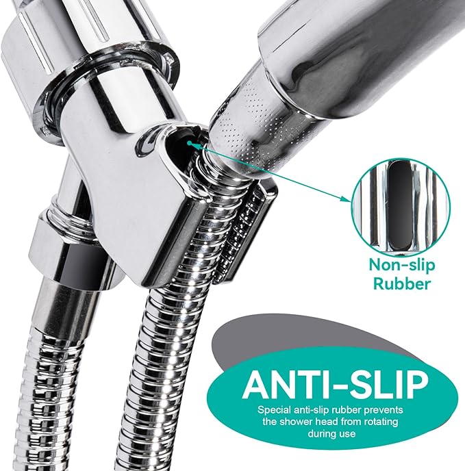 Adjustable Handheld Shower Head Holder and Hose- Premium ABS Bracket- 360 Degree Rotatable Brass Ball：Arm Mount and Hose Connector- Easy Install and Replacement Parts(Chrome Holder and Hose)
