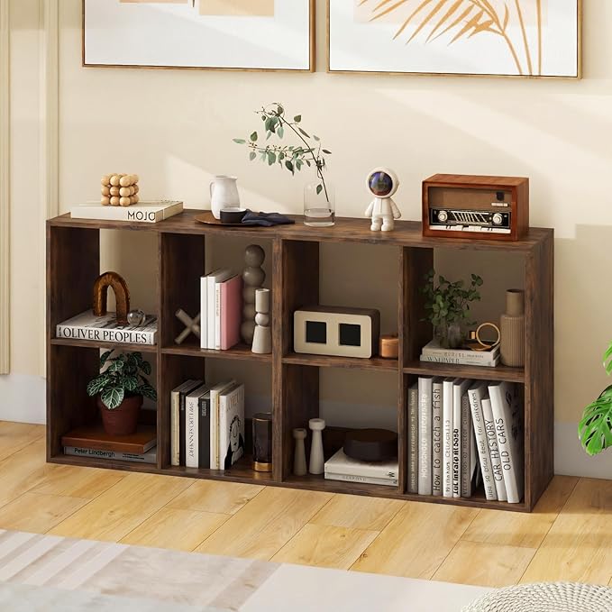 Giantex 4-Cube Bookcase, Cubby Bookshelf w/Back Guardrail & Anti-Tipping Kits, 6-Tier Freestanding Storage Organizer with Shelves, Open Back Display Rack for Living Room, Bedroom, Study