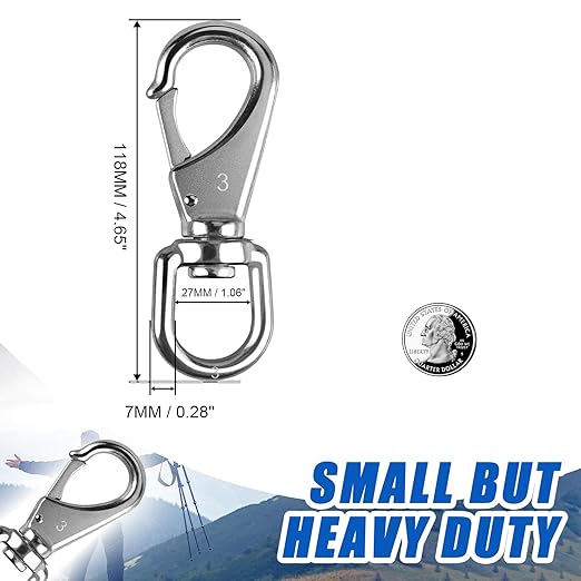KINLINK 304 Stainless Steel Swivel Snap Hooks, 2 Pack 4.6 Inch Flag Pole Clips, Heavy Duty Large Spring Snap Hooks for Boat Anchor Ropes and Cables