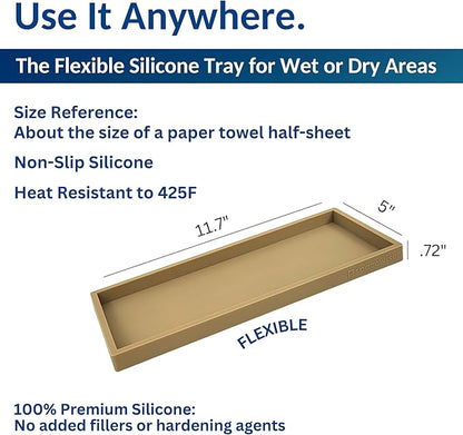 Countertop and Vanity Tray - 11.7" Silicone Bathroom Tray, Flexible Dish Soap Holder for Kitchen, Bathroom Counter Organizer, Shower Toilet Tank Trays Décor Accessories, Sink Makeup Mat Oil
