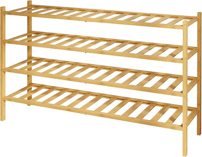 Kitsure Bamboo Wooden Shoe Rack for Closet - Stackable Shoe Organizer with Modular Structure, Space-Saving Shoe Shelf for Entryway, Living Room, Bedroom, 32.7" Wide - 4 Tiers, Natural