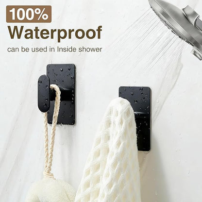 pickpiff Adhesive Towel Hooks for Bathroom: 20LB Extra Strong Wall Hanger for Shower Kitchen RV Dorm Apartment, Black 4 Pack