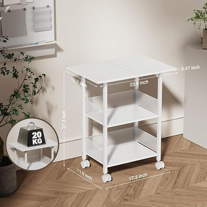 Printer Stand, 3-Tier Industrial Large Printer Table with Shelf, 23"x15" Mobile Heavy Duty Storage Rack on Wheels for Home Office Printer Fax Machine Scanner Copier, White