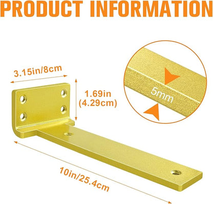 Floating Shelf Brackets 10 inch 4 Pack L Brackets for Shelves Gold Metal Heavy Duty Shelf Bracket for DIY Decorative with Mounting Hardware