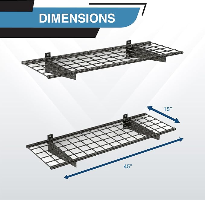 Hyloft 00651 2-Pack Heavy Duty Steel Wall Garage Shelving, 45-Inch X 15-Inch, Low-Profile Brackets, Max Shelf Load 200 Pounds, Hammertone