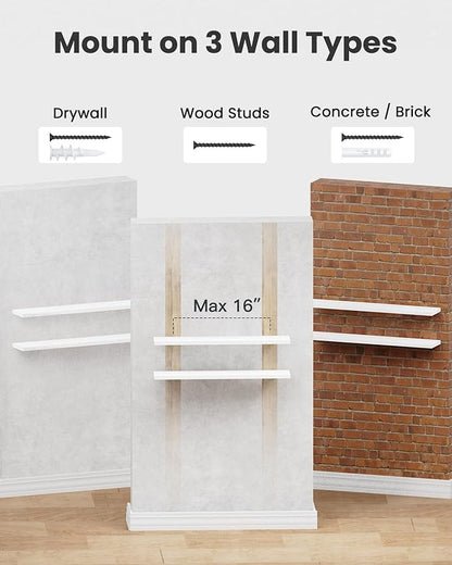 AMADA HOMEFURNISHING Floating Shelves, 32″ Large Wall Mounted Shelves for Bathroom, Bedroom, Living Room, Kitchen, Office, Hanging Shelf for Wall Décor Storage, Set of 2, White